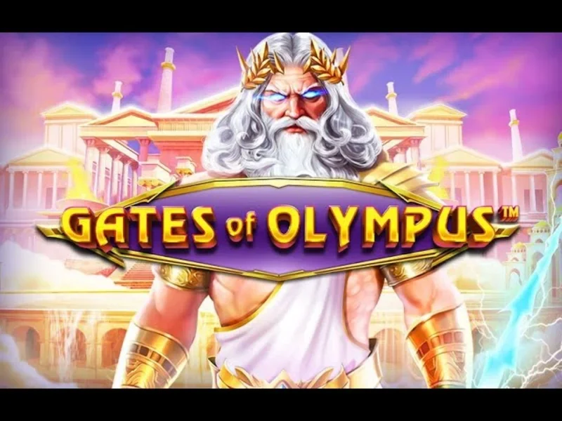 Giao diện chính của Gates of Olympus với hình ảnh thần Zeus và các biểu tượng thần thoại.
